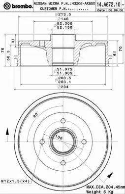 BREMBO BĘBEN HAMULCOWY 14.A672.10 