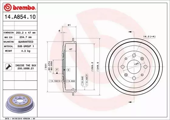 BREMBO BĘBEN HAMULCOWY 14.A854.10 