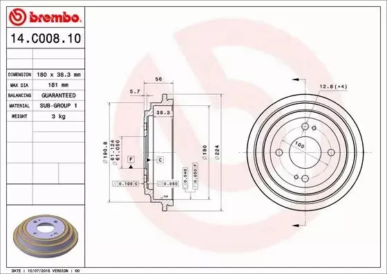 BREMBO BĘBEN HAMULCOWY 14.C008.10 