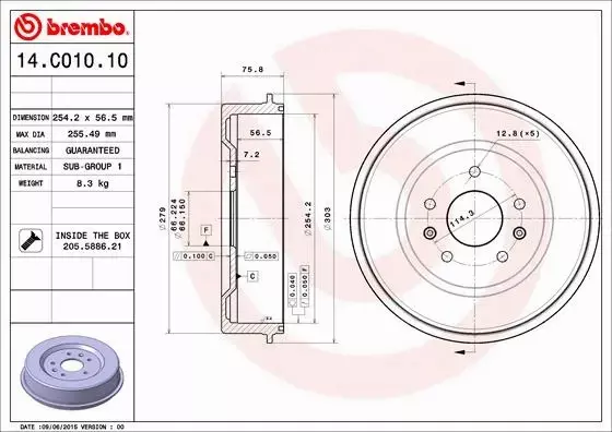 BREMBO BĘBEN HAMULCOWY 14.C010.10 