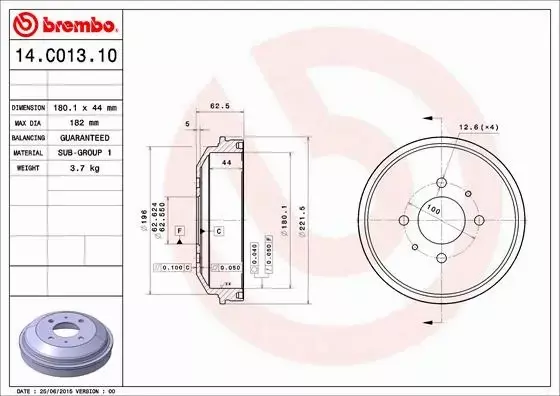 BREMBO BĘBEN HAMULCOWY 14.C013.10 