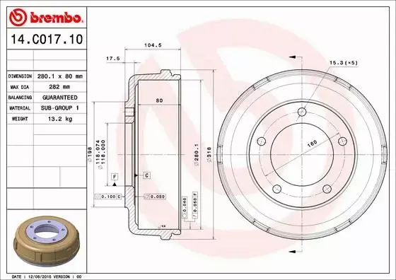 BREMBO BĘBEN HAMULCOWY 14.C017.10 