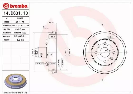 BREMBO BĘBEN HAMULCOWY 14.D631.10 