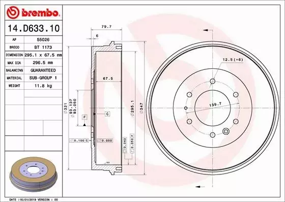 BREMBO BĘBEN HAMULCOWY 14.D633.10 