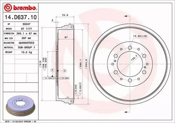 BREMBO BĘBEN HAMULCOWY 14.D637.10 