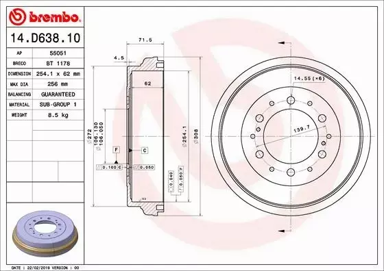 BREMBO BĘBEN HAMULCOWY 14.D638.10 