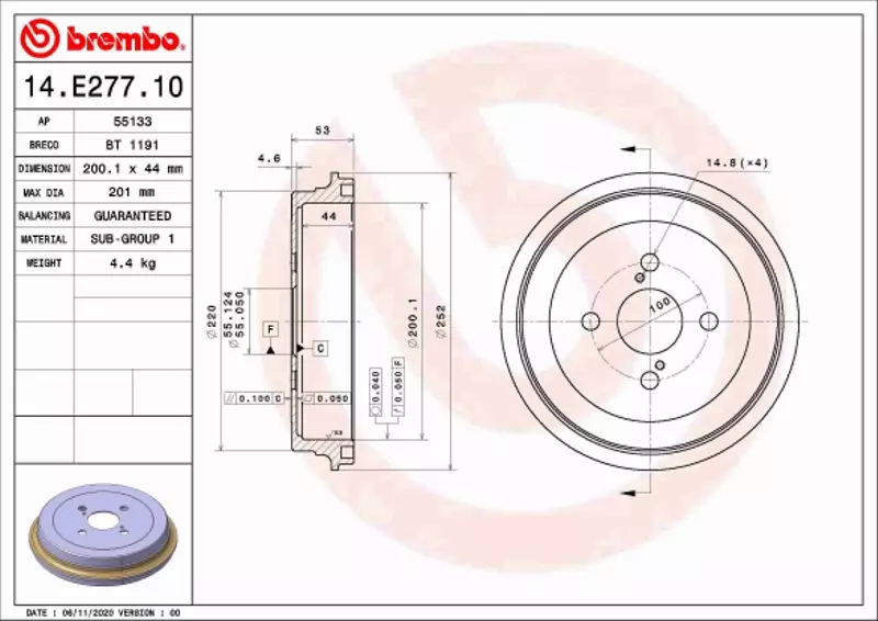 BREMBO BĘBEN HAMULCOWY 14.E277.10 