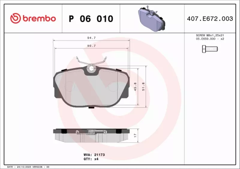 BREMBO KLOCKI HAMULCOWE PRZÓD P 06 010 