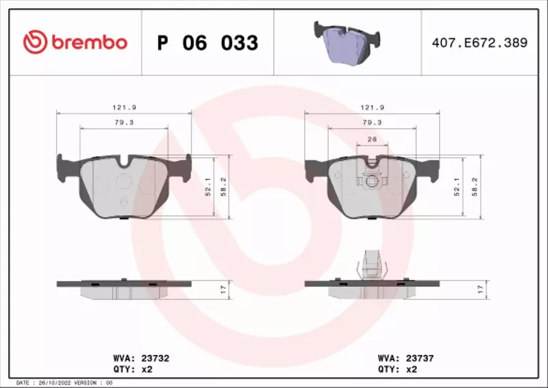 BREMBO KLOCKI HAMULCOWE TYŁ P 06 033X 