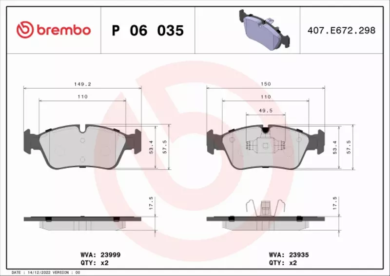 BREMBO KLOCKI HAMULCOWE PRZÓD P 06 035X 