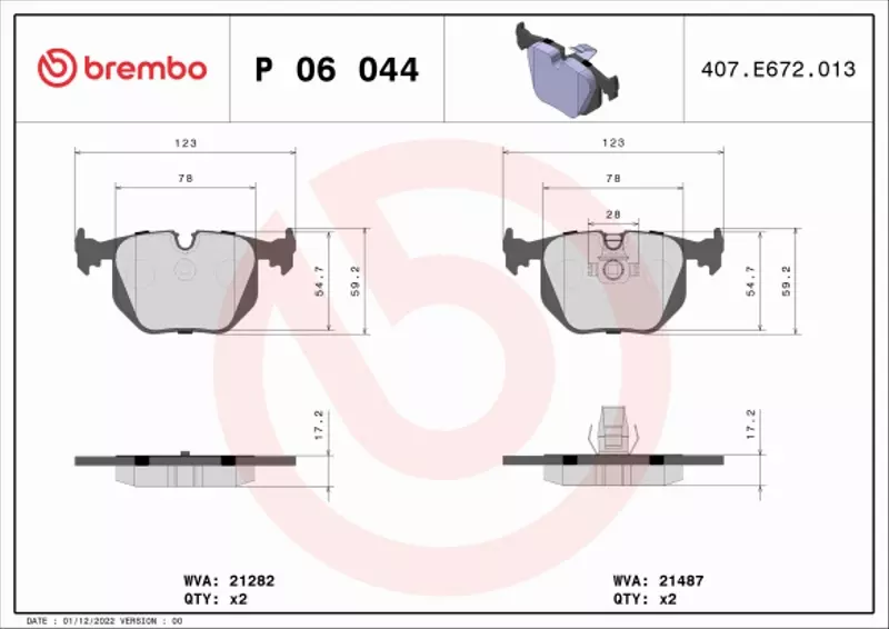 BREMBO KLOCKI HAMULCOWE TYŁ P 06 044 