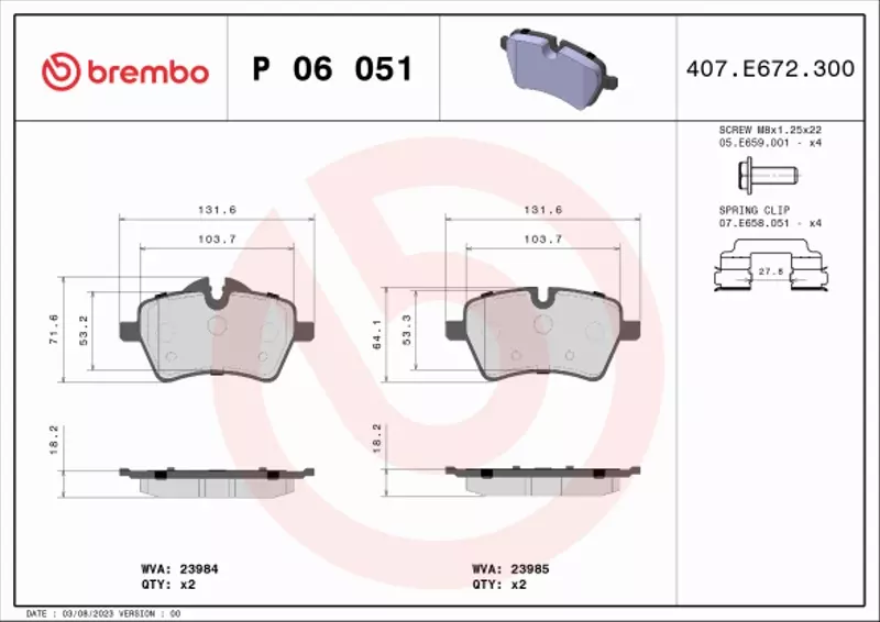 BREMBO KLOCKI HAMULCOWE PRZÓD P 06 051X 