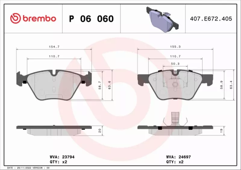 BREMBO KLOCKI HAMULCOWE PRZÓD P 06 060 