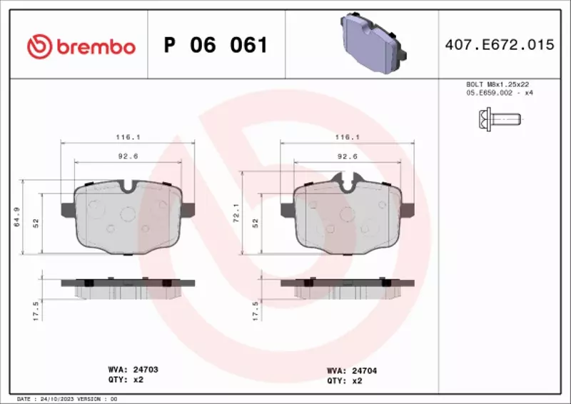 BREMBO KLOCKI HAMULCOWE TYŁ P 06 061 