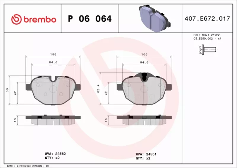 BREMBO KLOCKI HAMULCOWE TYŁ P 06 064 