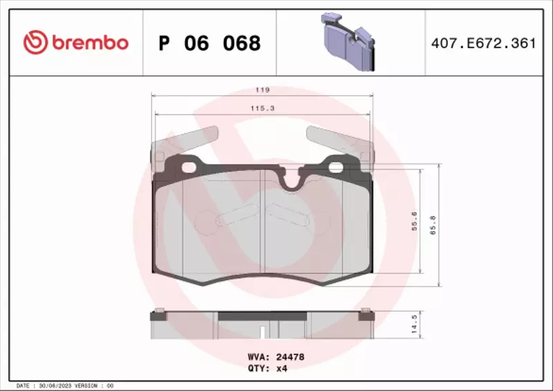 BREMBO KLOCKI HAMULCOWE PRZÓD P 06 068 