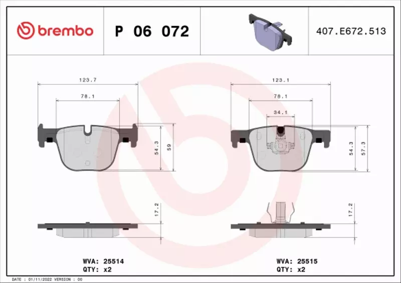 BREMBO KLOCKI HAMULCOWE TYŁ P 06 072 