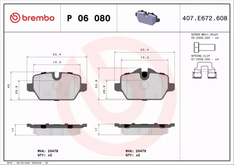 BREMBO KLOCKI HAMULCOWE TYŁ P 06 080 