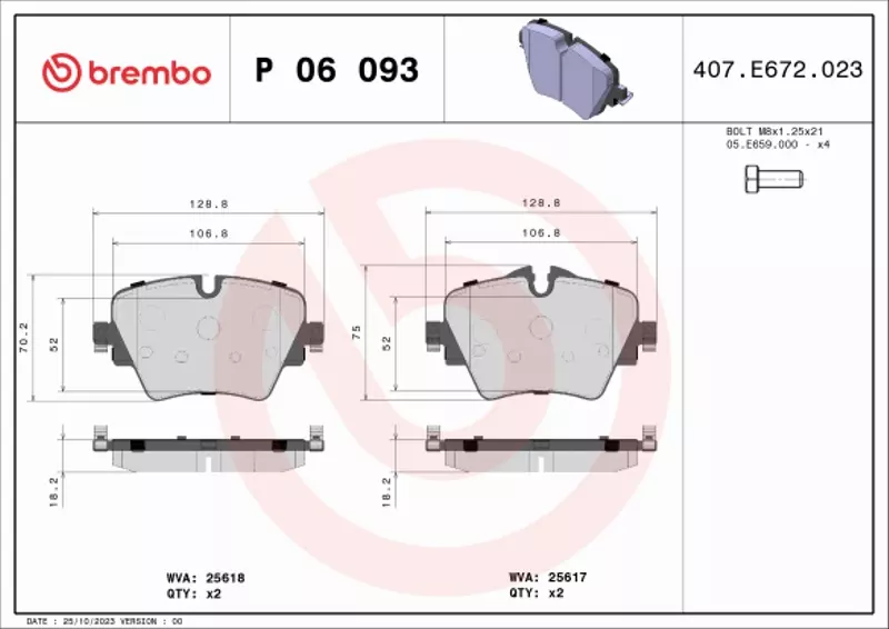 BREMBO KLOCKI HAMULCOWE PRZÓD P 06 093 