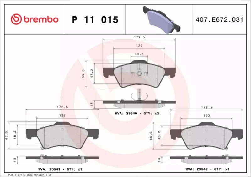 BREMBO KLOCKI HAMULCOWE PRZÓD P 11 015 