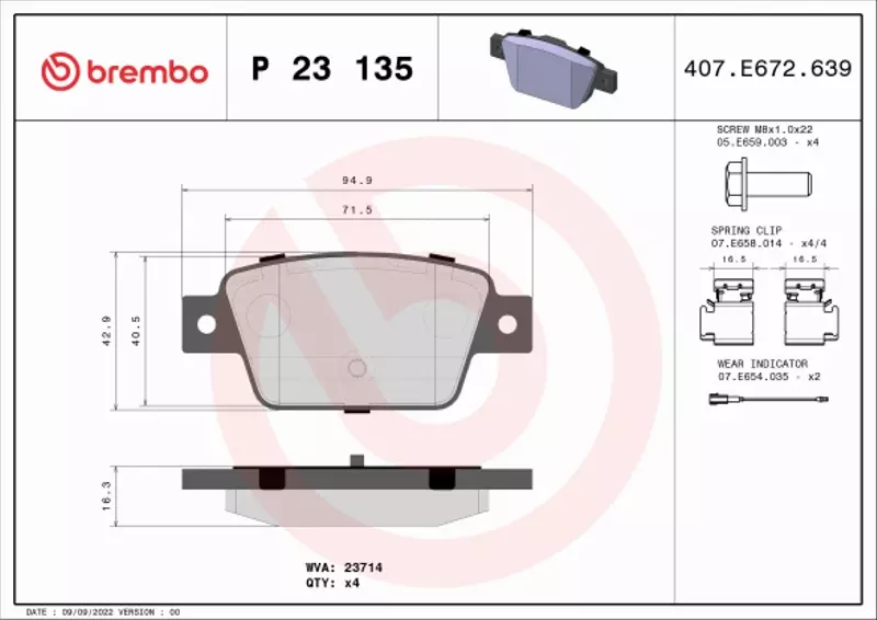 BREMBO KLOCKI HAMULCOWE TYŁ P 23 135 