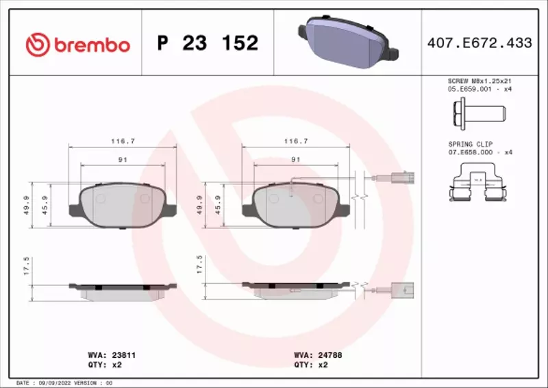 BREMBO KLOCKI HAMULCOWE TYŁ P 23 152 