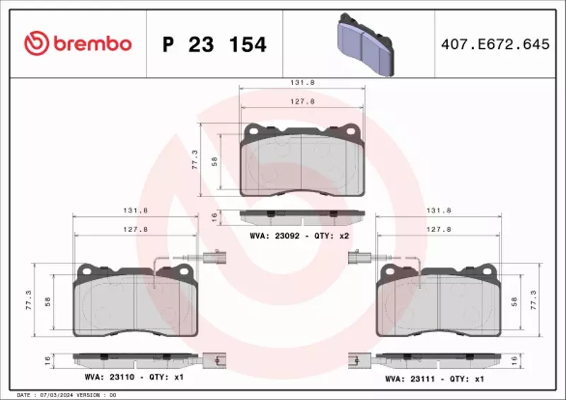 BREMBO KLOCKI HAMULCOWE PRZÓD P 23 154 