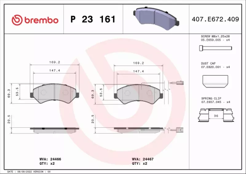 BREMBO KLOCKI HAMULCOWE PRZÓD P 23 161 