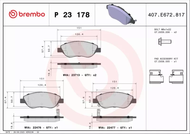 BREMBO TARCZE+KLOCKI PRZÓD FIAT TIPO 284MM 