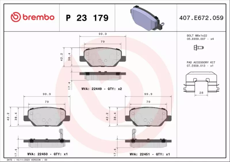 BREMBO KLOCKI HAMULCOWE TYŁ P 23 179 