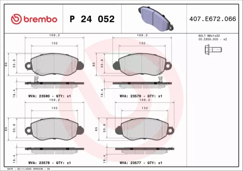 BREMBO KLOCKI HAMULCOWE TYŁ P 24 052 