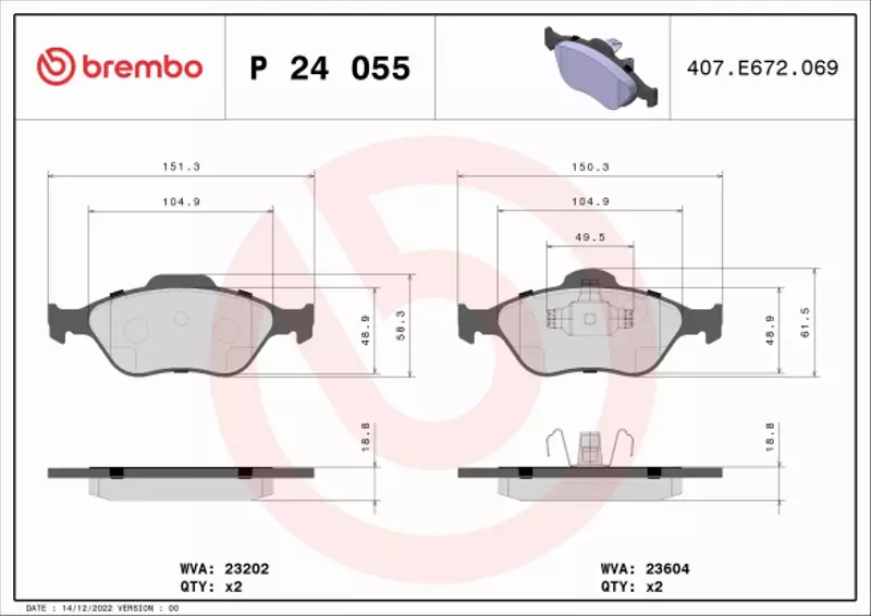 BREMBO KLOCKI HAMULCOWE FIESTA FUSION KA PUMA MAZD 