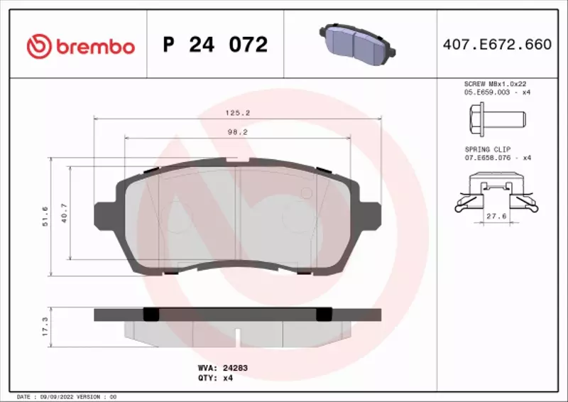 BREMBO KLOCKI HAMULCOWE PRZÓD FORD FIESTA VI 