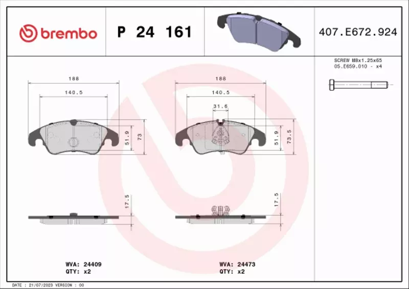 BREMBO KLOCKI HAMULCOWE PRZÓD P 24 161 