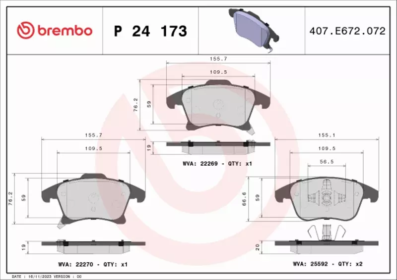 BREMBO KLOCKI HAMULCOWE PRZÓD P 24 173 