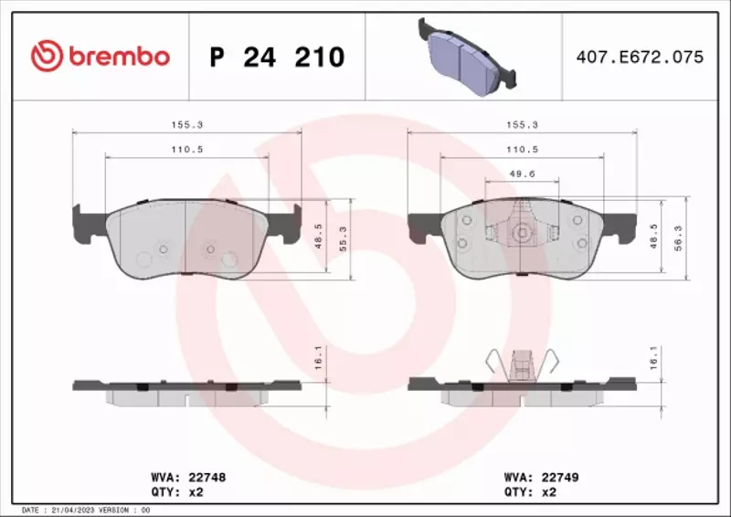 BREMBO TARCZE+KLOCKI PRZÓD FORD FIESTA VII 262MM 