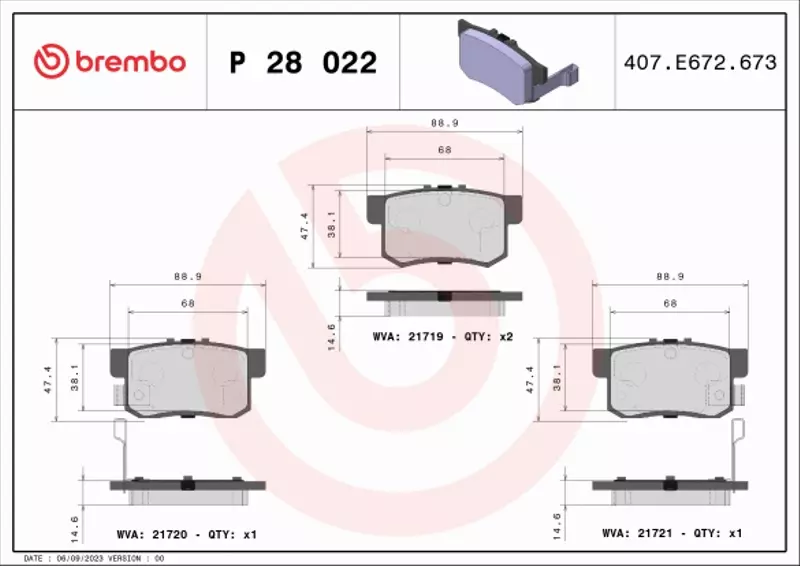 BREMBO KLOCKI HAMULCOWE TYŁ P 28 022 