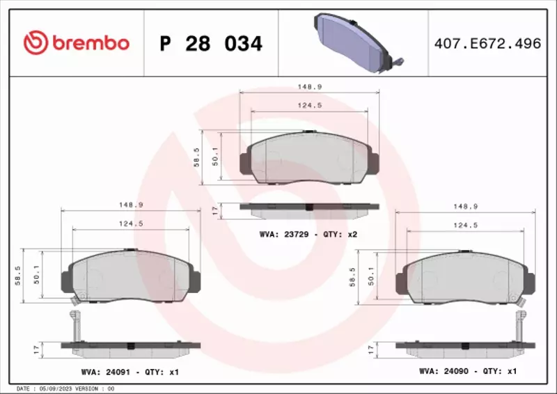 BREMBO KLOCKI HAMULCOWE PRZÓD P 28 034 