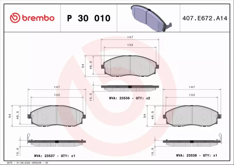 BREMBO KLOCKI HAMULCOWE PRZÓD P 30 010 