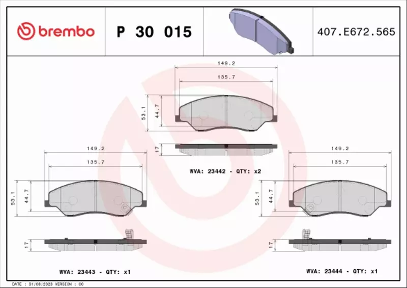 BREMBO KLOCKI HAMULCOWE PRZÓD P 30 015 