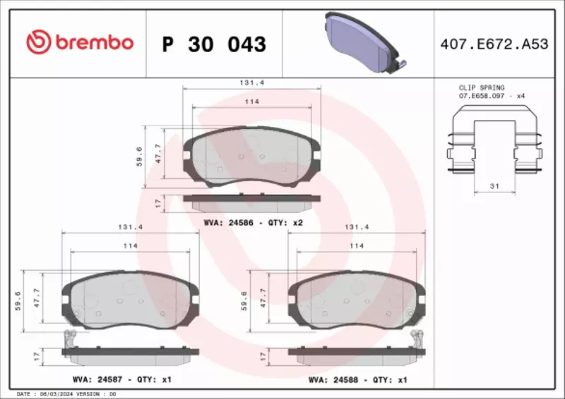 BREMBO TARCZE+KLOCKI PRZÓD KIA MAGNETIS 280MM 