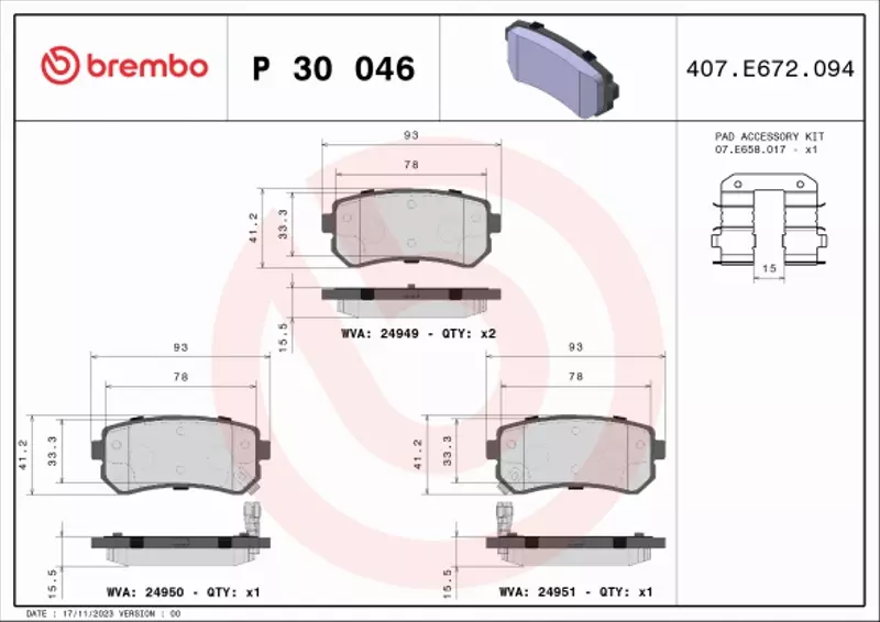 BREMBO KLOCKI HAMULCOWE TYŁ P 30 046 