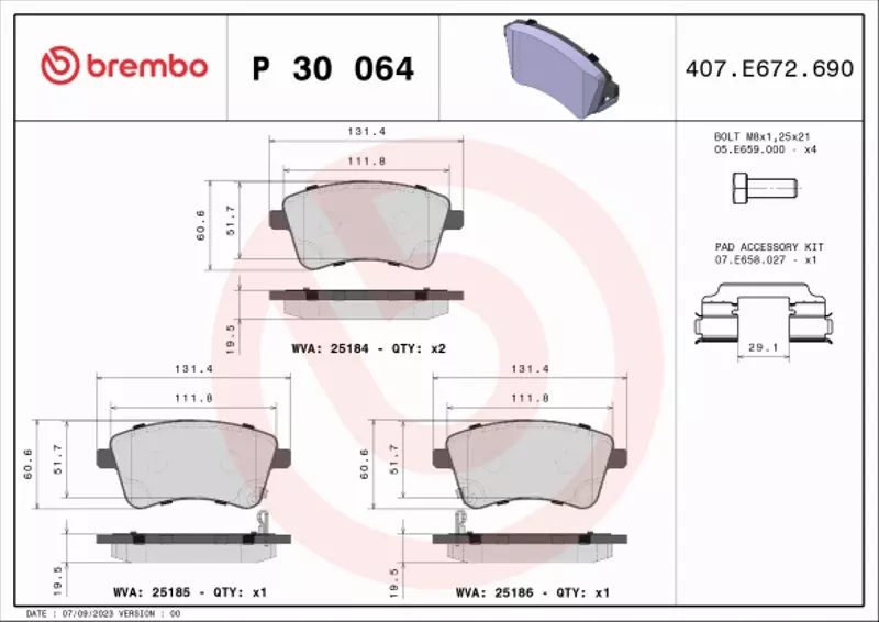 BREMBO KLOCKI HAMULCOWE PRZÓD P 30 064 