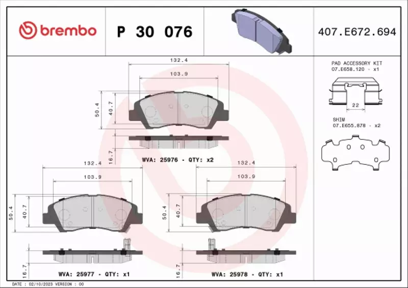 BREMBO KLOCKI HAMULCOWE PRZÓD P 30 076 