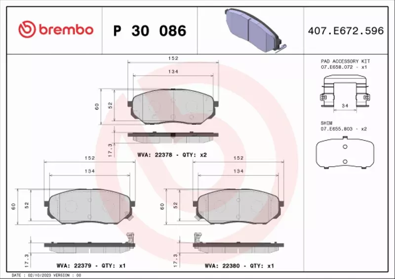 BREMBO KLOCKI HAMULCOWE PRZÓD P 30 086 