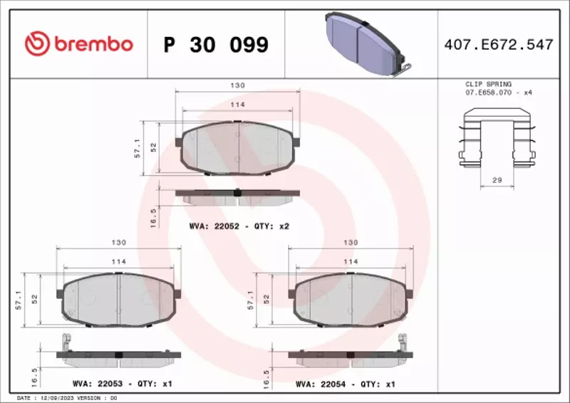 BREMBO Zestaw klocków hamulcowych, hamulce tarczowe P 30 099 