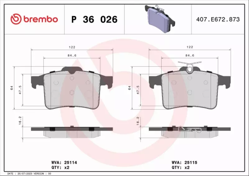 BREMBO KLOCKI HAMULCOWE TYŁ P 36 026 