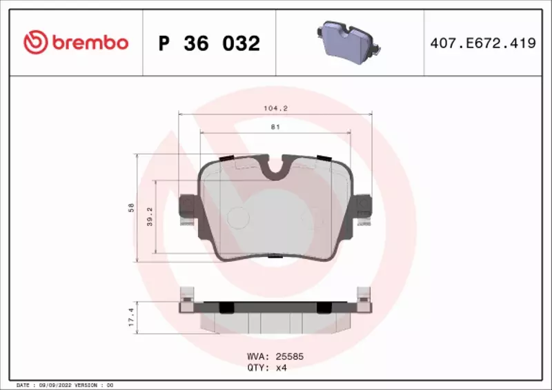 BREMBO KLOCKI HAMULCOWE TYŁ P 36 032 