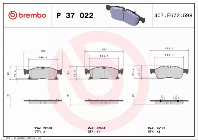 BREMBO KLOCKI HAMULCOWE PRZÓD P 37 022 