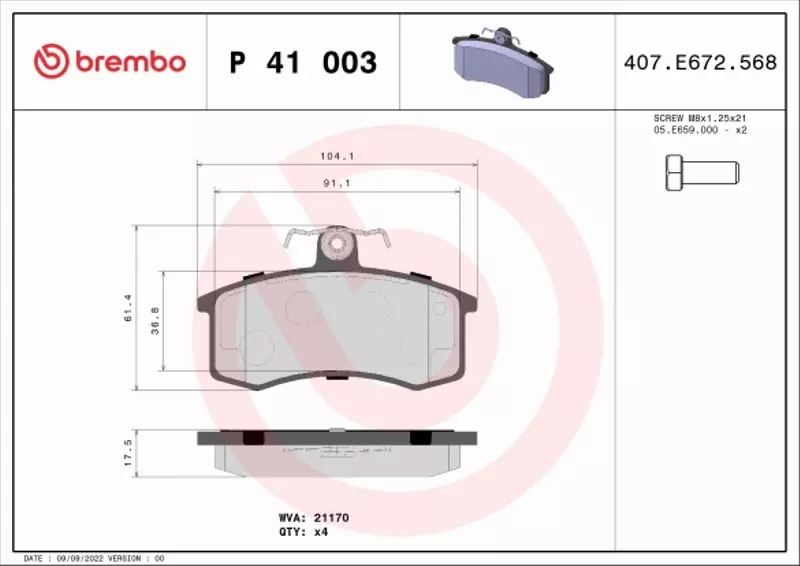 BREMBO KLOCKI HAMULCOWE PRZÓD P 41 003 